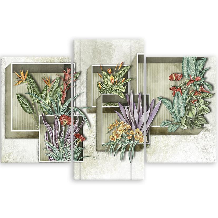 Stampa su tela 3 pezzi, scatole quadrate mensole con fiori