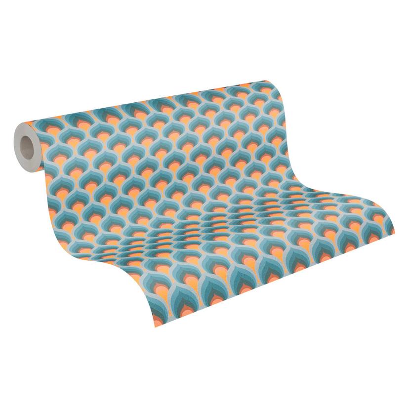 Abstract vintage behang blauw bruin - retro Vliesbehang grafisch - Patroonbehang