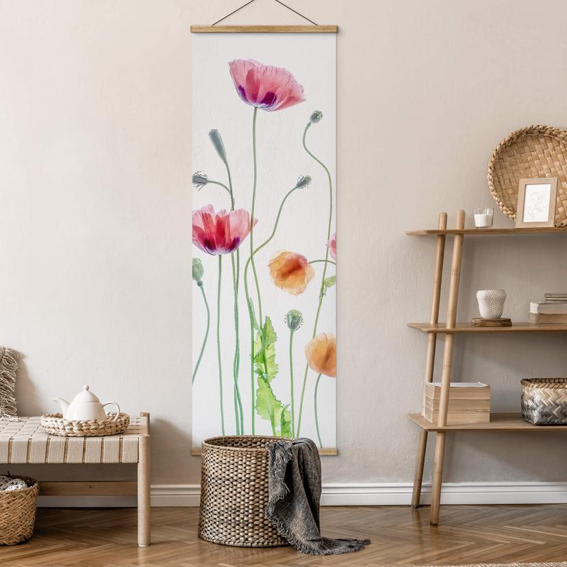 Leinwand Stoffbild Bunte Mohnblumen Panorama - Disher