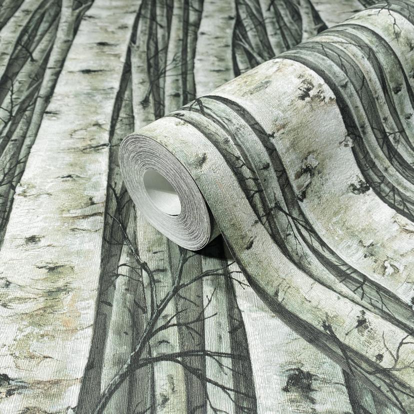 Papel pintado no tejido con bosques y hayas verdes florales