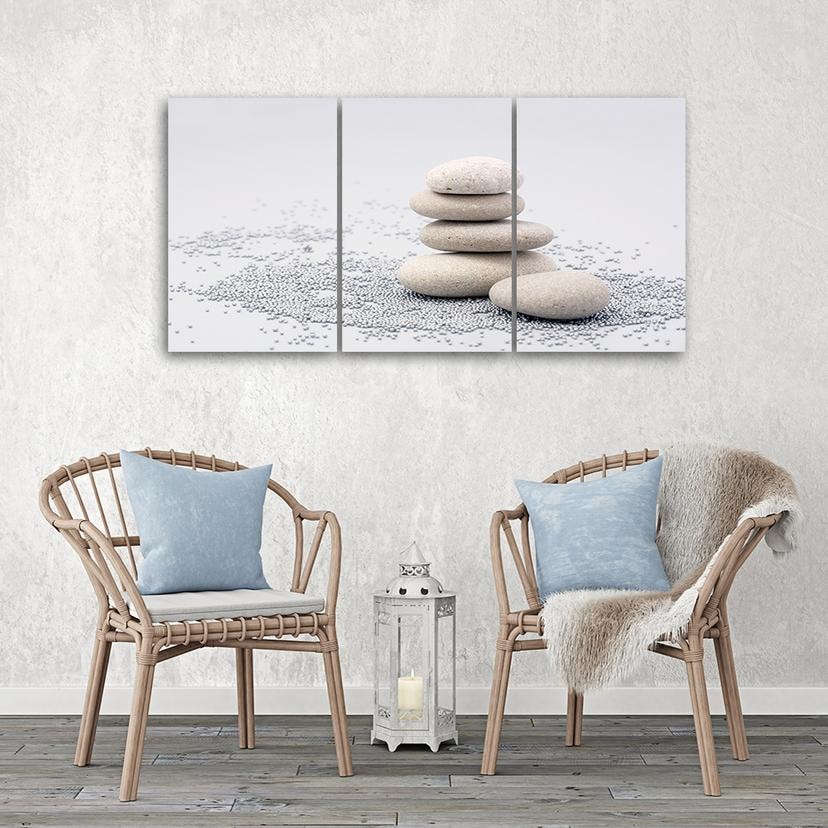 Stampa su tela 3 pezzi, pietre zen beige