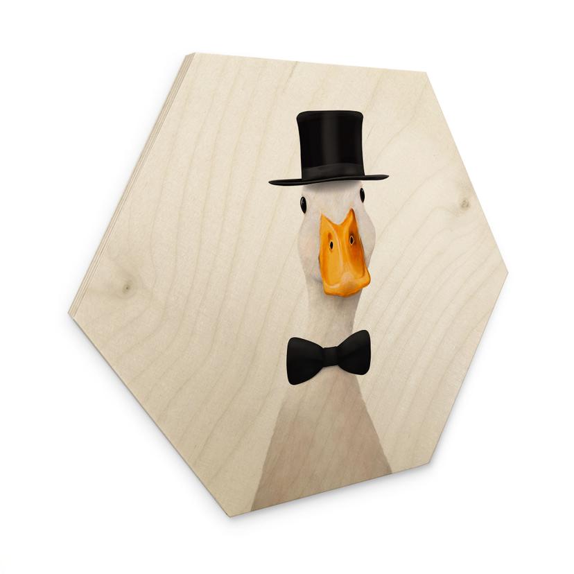 Hexagone Tableau sur bois Gentleman Oie avec chapeau haut-de-forme - Korenkova