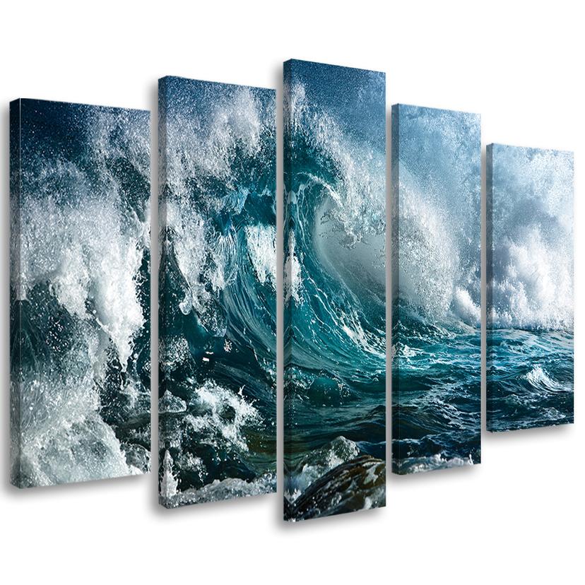 5 stykke lærredstryk Sea Ocean Waves