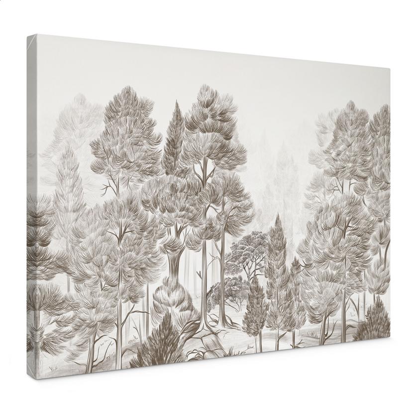 Canvas schilderij Bos met boslandschap in beige - Ms Tiff
