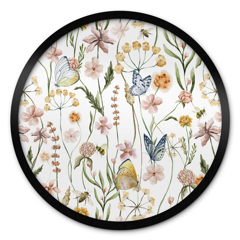 Póster Pradera de primavera con mariposas - Diseños ONU - Redondo