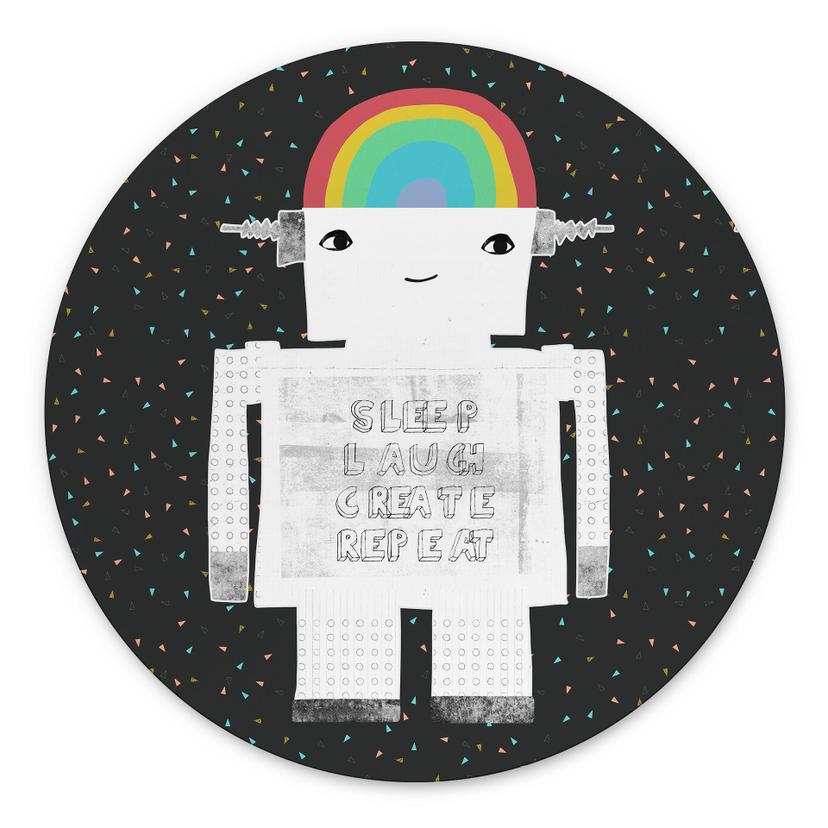 Billede Rainbow Robot Sleep Laugh Create - Treechild - rund – print på aluminium (Alu-Dibond)
