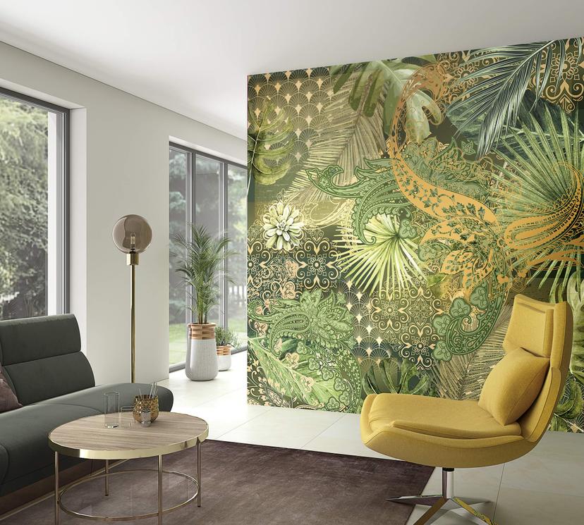 Fototapet med abstrakt blomsterdesign, Orange blomst 3,40 x 3,18 m