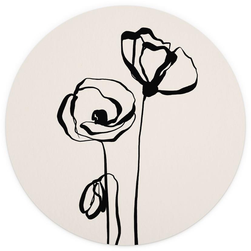 Line Art Two Poppies - Cats & Dotz - Rund - Självhäftande/icke-vävd