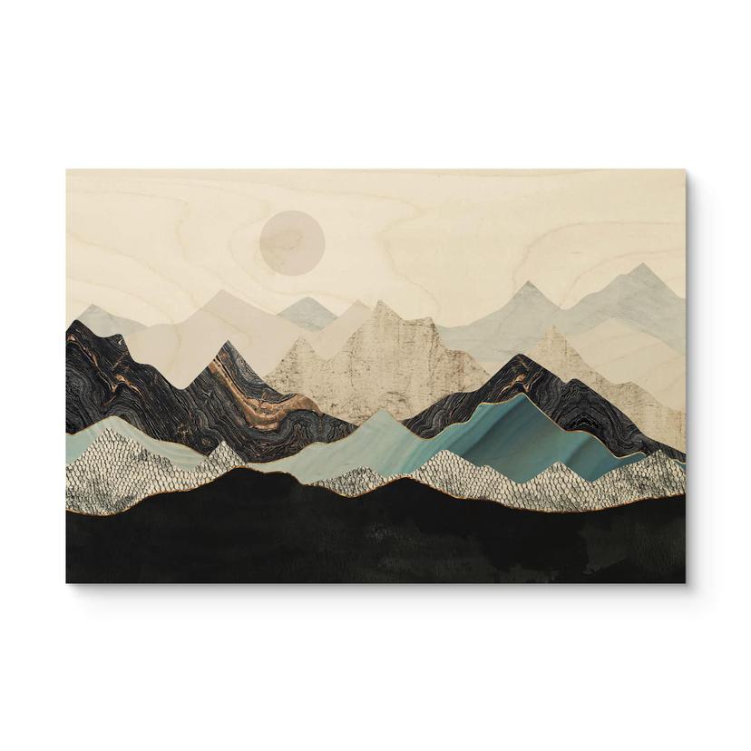 Tableau sur bois Paysage de montagne tranquille au crépuscule - SpaceFrog Designs
