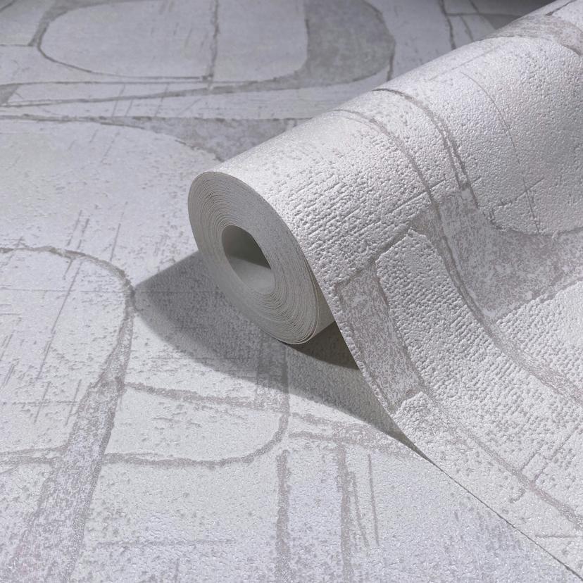 Non-woven tapet i vit glansig geometriska former grafisk modern