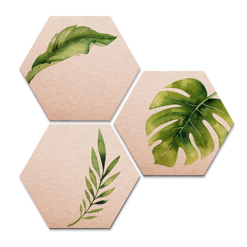 Hexagone - Alu-Dibond-Effet cuivré - Kvilis - Jungle 04 (Set de 3)
