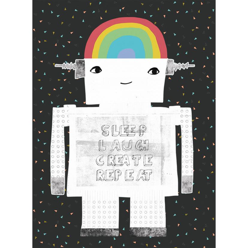 Fotomurale, papel pintado infantil arco iris robot Sleep Laugh Create - Treechild