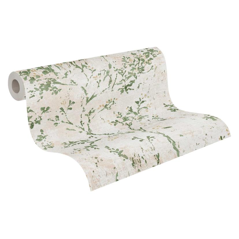Botanisk non-woven tapet i ljusgrönt och vitt - väggdesign med blommiga naturmotiv