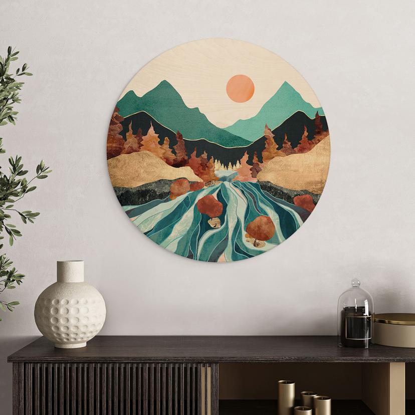 Cuadro de madera montaña país río - SpaceFrog Designs - Redondo