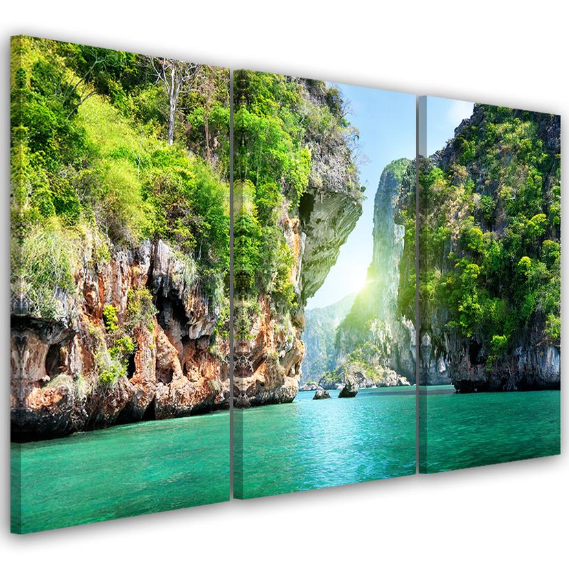 Tableau sur Toile en 3 parties Tropical Beach Mountain