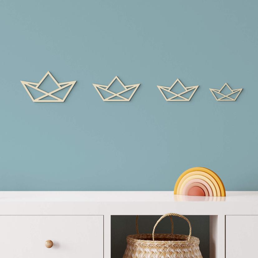 Décoration en bois placage peuplier Bateau origami (4 parties) - 34x21 cm