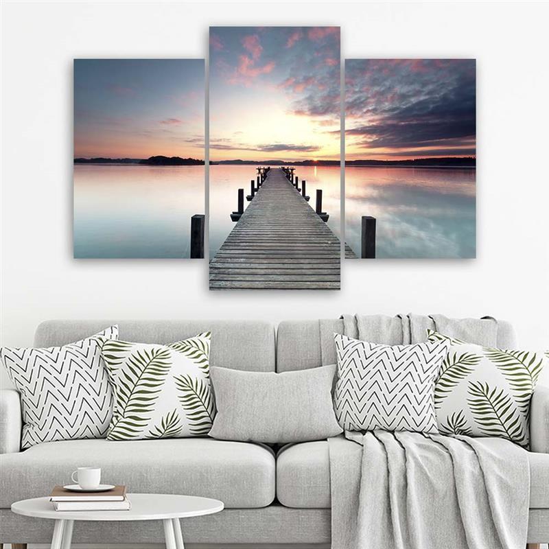 Stampa su tela 3 pezzi, Jetty Lake Sunset