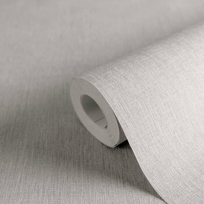 Modern non-woven tapet i svalt grått med linnestruktur Enkel och tidlös väggdesign