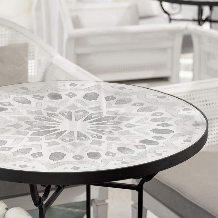 Plateau de table en verre rond - Motif marocain noir - Rond