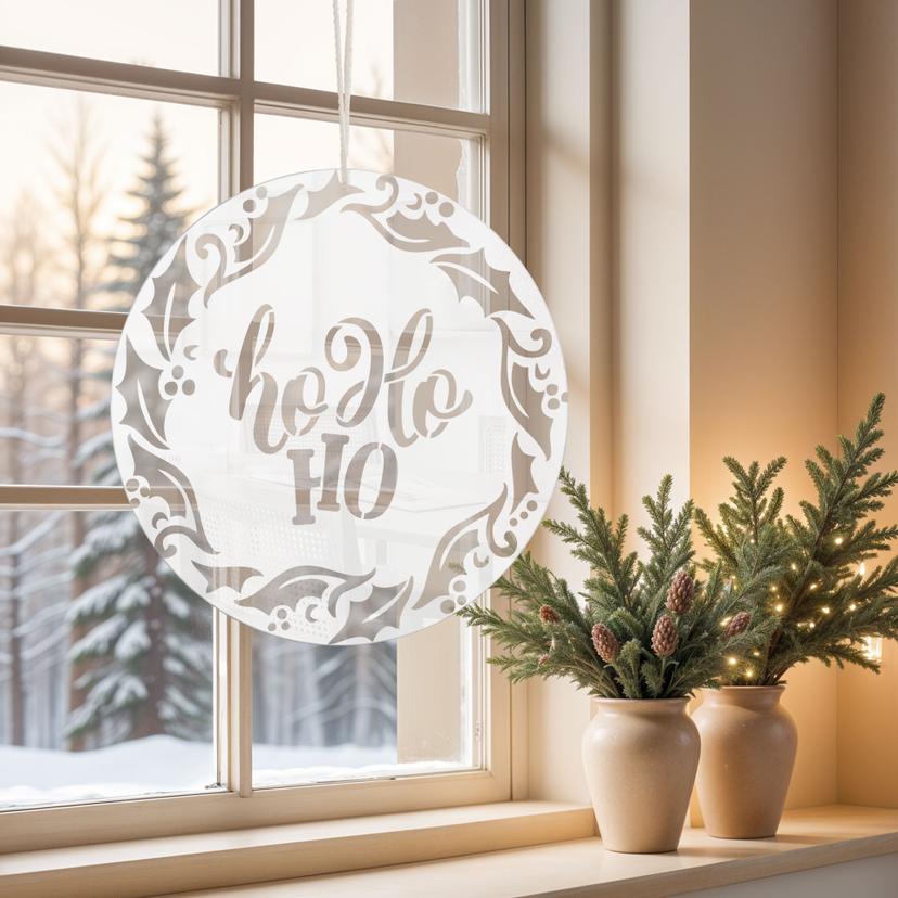 Akrylglasbillede, vinduesbillede til at hænge Ho Ho Ho op - rund