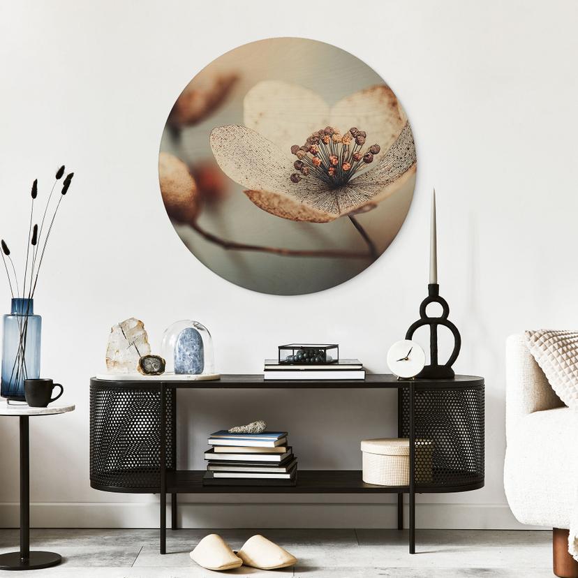 Stampa su legno macro di fiori secchi Boho - Treechild - Rotondo