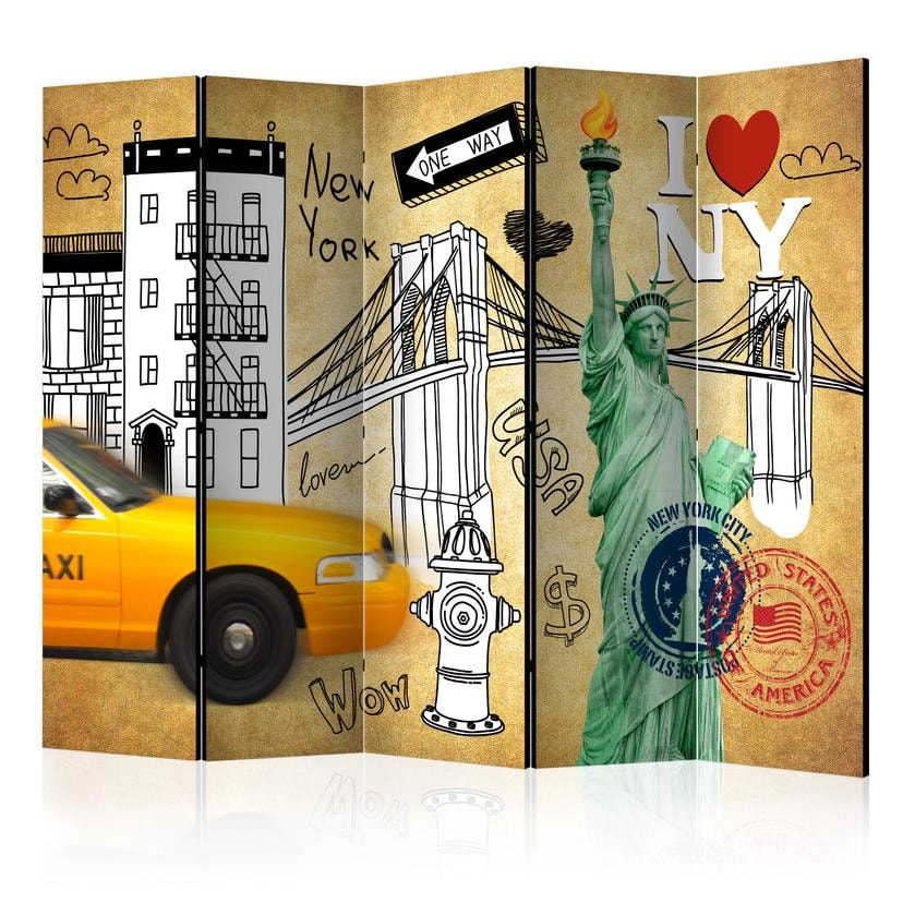 Screen room divider - One-way street - New York , 5-delt - 225x172 cm