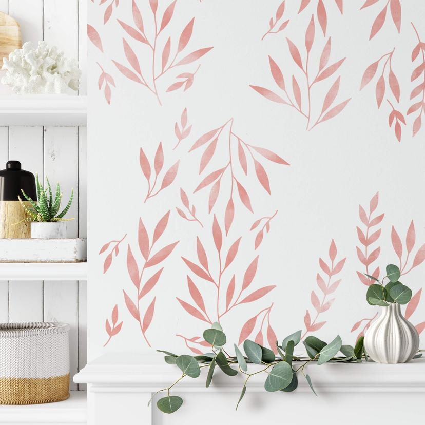 Muursticker set Zalmroze Blaadjes