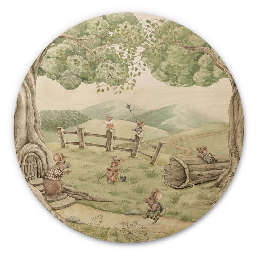 Cuadro de madera familia ratón en el bosque - Kikki Belle - Redondo