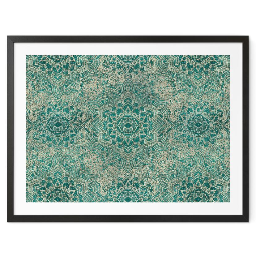 Poster Ornements orientaux - Mandala Boho or-vert - Bloomery Decor