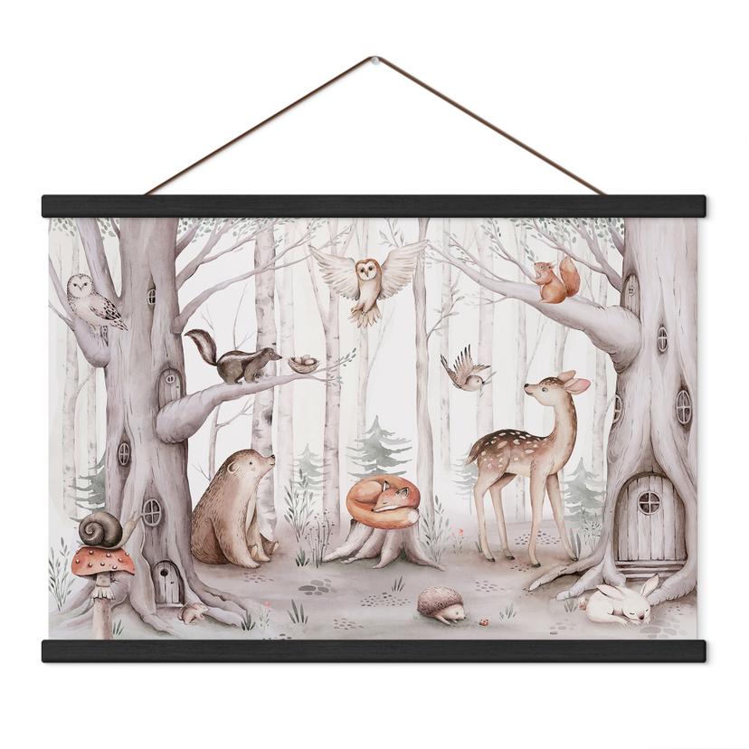 Kinderkamer Textielposter Lieve dieren in het bos - Kvilis