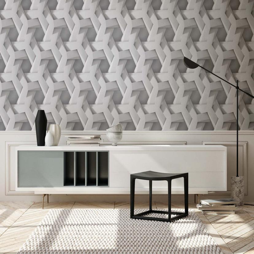 A.S. Creation 3D tapet i grå og hvid mat non-woven tapet med grafisk mønster
