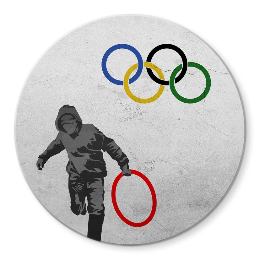 Tableau sur verre rond Banksy - Les jeux olympiques