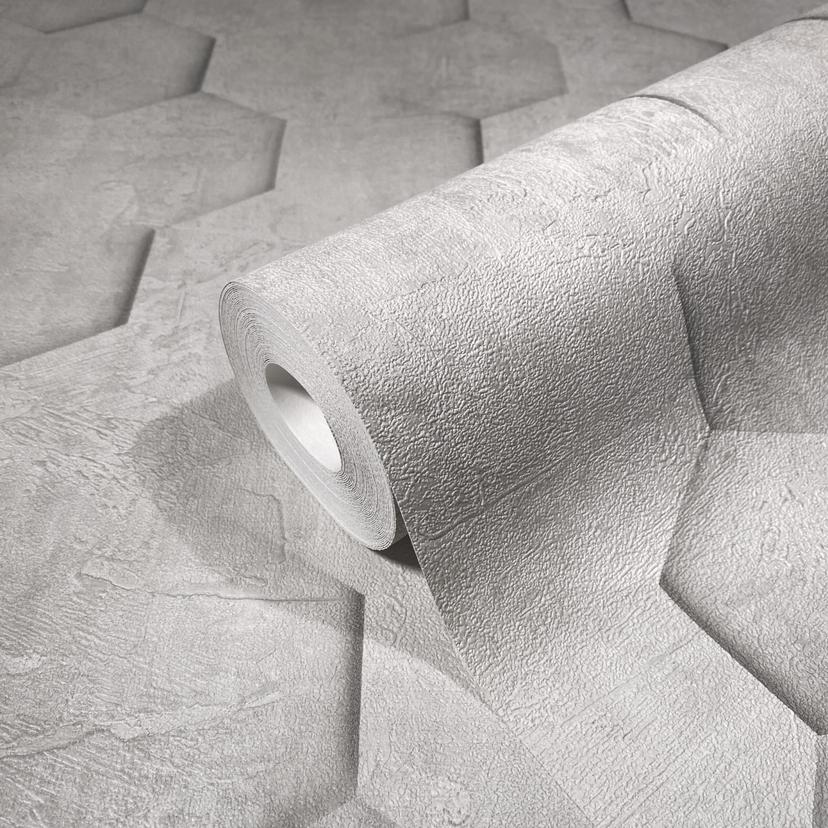 Non-woven tapet med 3D honeycomb mønster grå grafik