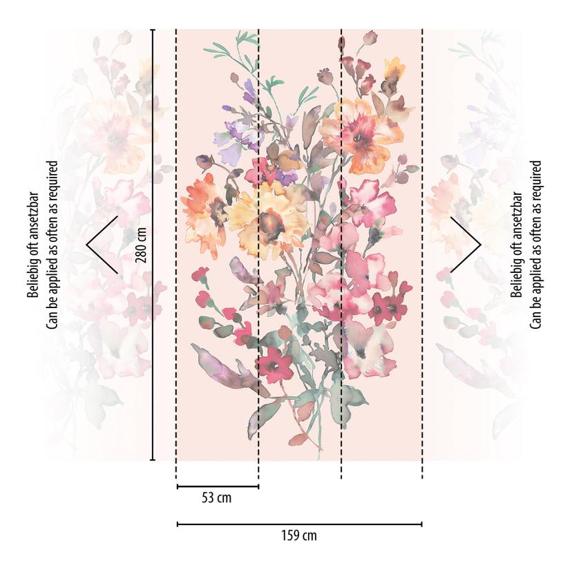 Fotomurale COSMOPOLITAN fiori acquerello rosa colorati - Carta da parati moderna in tessuto non tess
