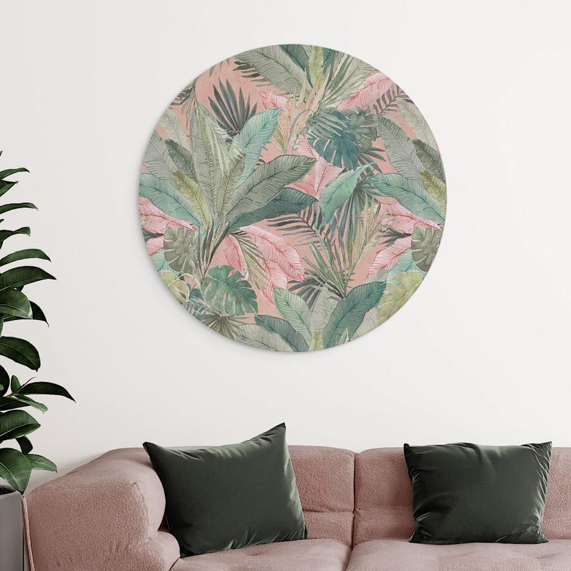 Stampe tropicali nella giungla rosa - Bloomery Decor - Alluminio Dibond Rotondo