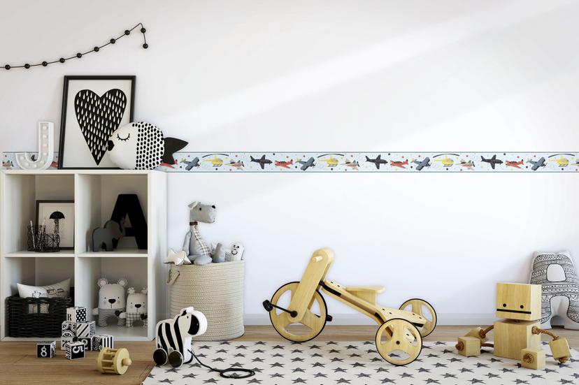 Carta da parati per bambini, carta da parati in tessuto non tessuto Kids Walls blu, colorata