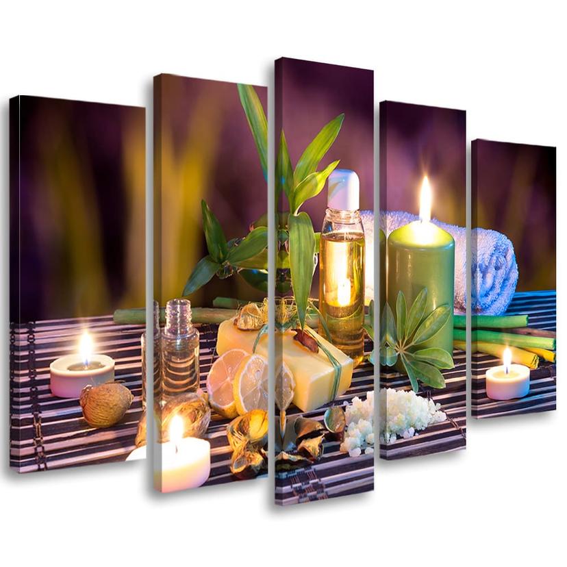 5 stykke lærredsprint, Zen Flowers Candle Wellness