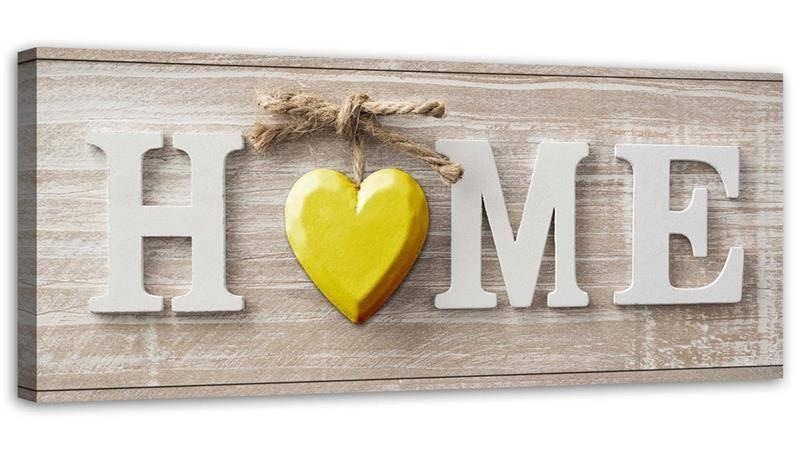 Tableau sur toile, inscription Home Heart Wood