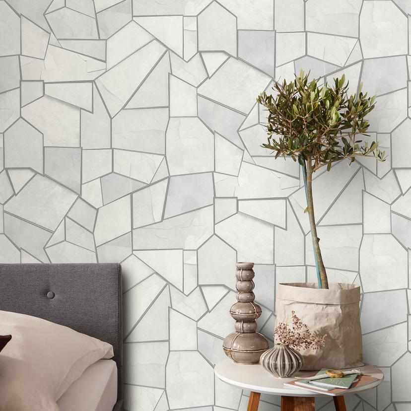 Non-woven tapet MOSAIQUE Elle Decoration 4, lysegrå