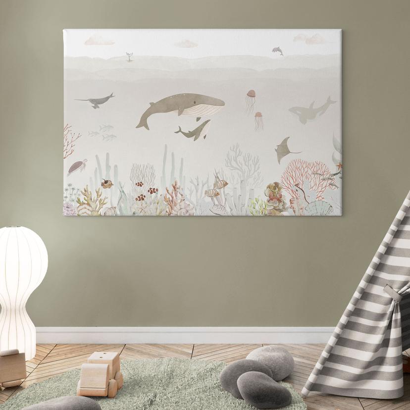 Canvas schilderij Walvissen en hun vrienden in de onderwaterwereld - Kinderkamer - Oliver Robins