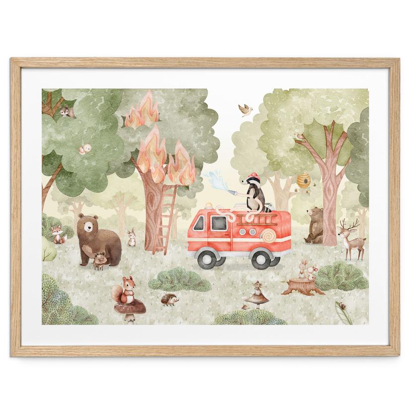 Poster Dieren Brandweer in het Bos - Oliver Robins