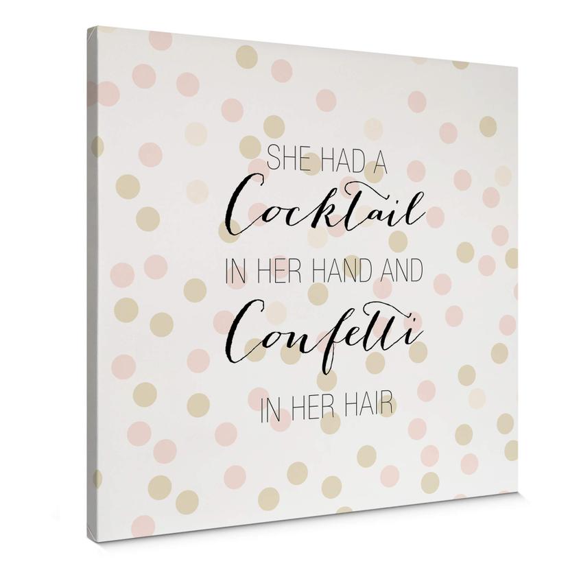Lienzo Confetti & Cream - Cóctel en la mano y confeti en el pelo