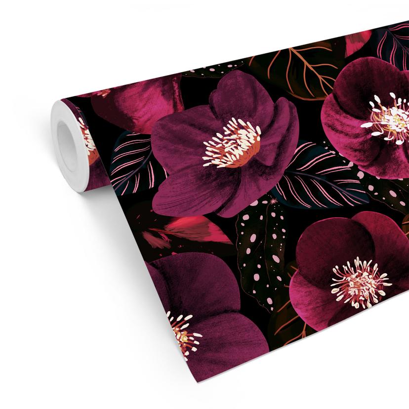 Tapet med mønster Blomsterpragt i lilla toner - Anis-illustration