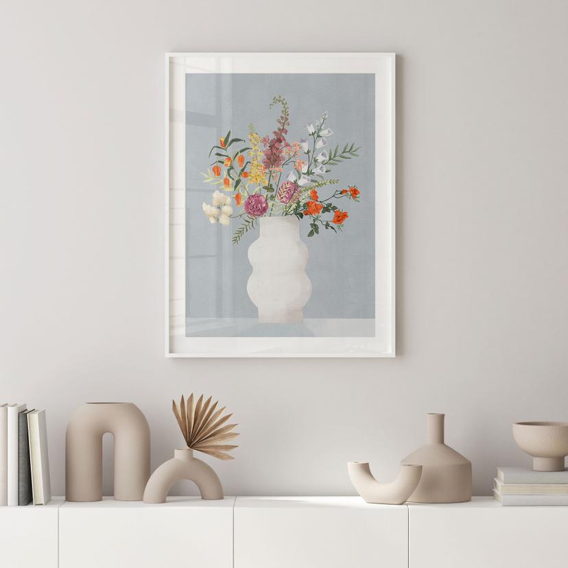 Blomma Poster Delikat bukett på pastellblå - Goed Blauw