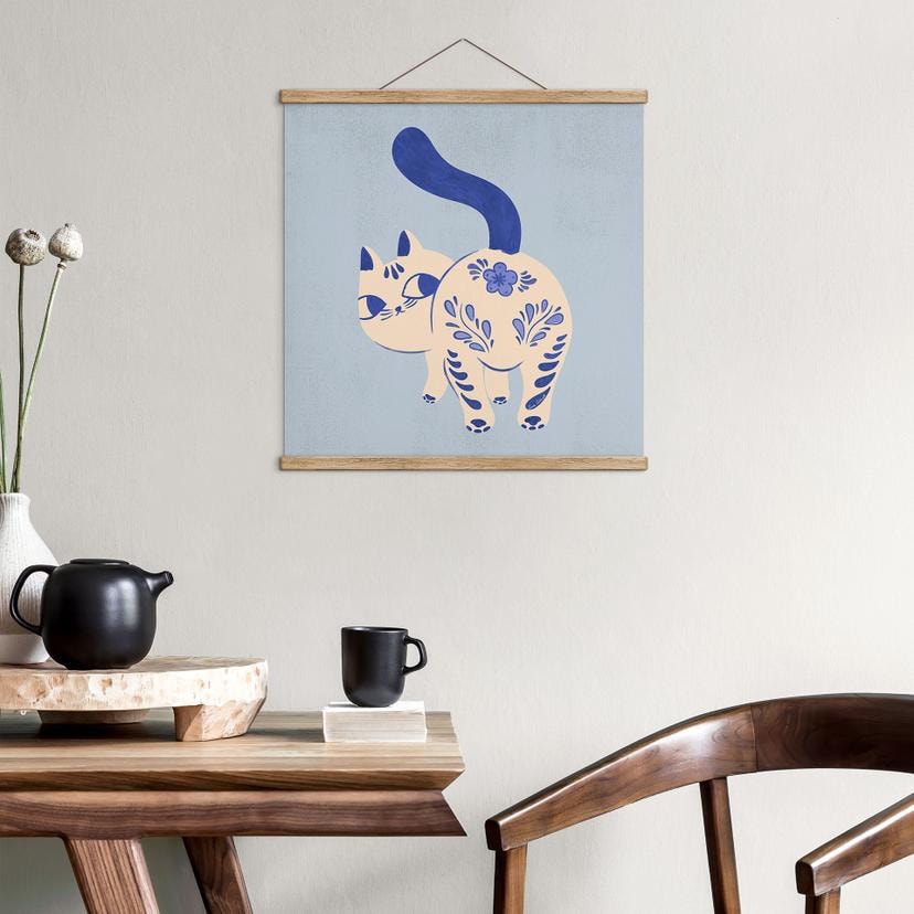 Stampa su tessuto Gatto in Porcellana Blu di Delft - Cantwell - Quadrato