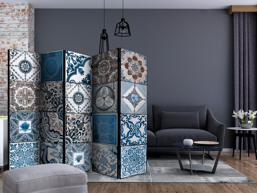 Divisorio - Arabeschi blu, 5 pezzi - 225x172 cm