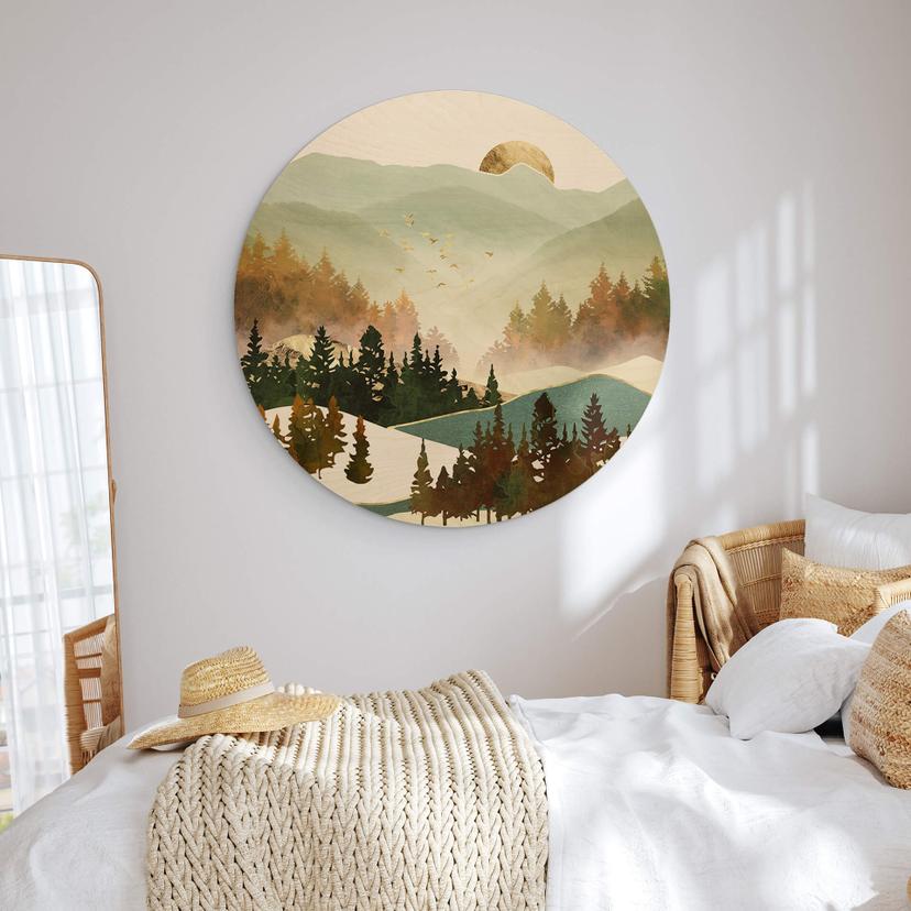 Stampa su legno di SpaceFrog Designs - Mattina d'autunno - Rotonda