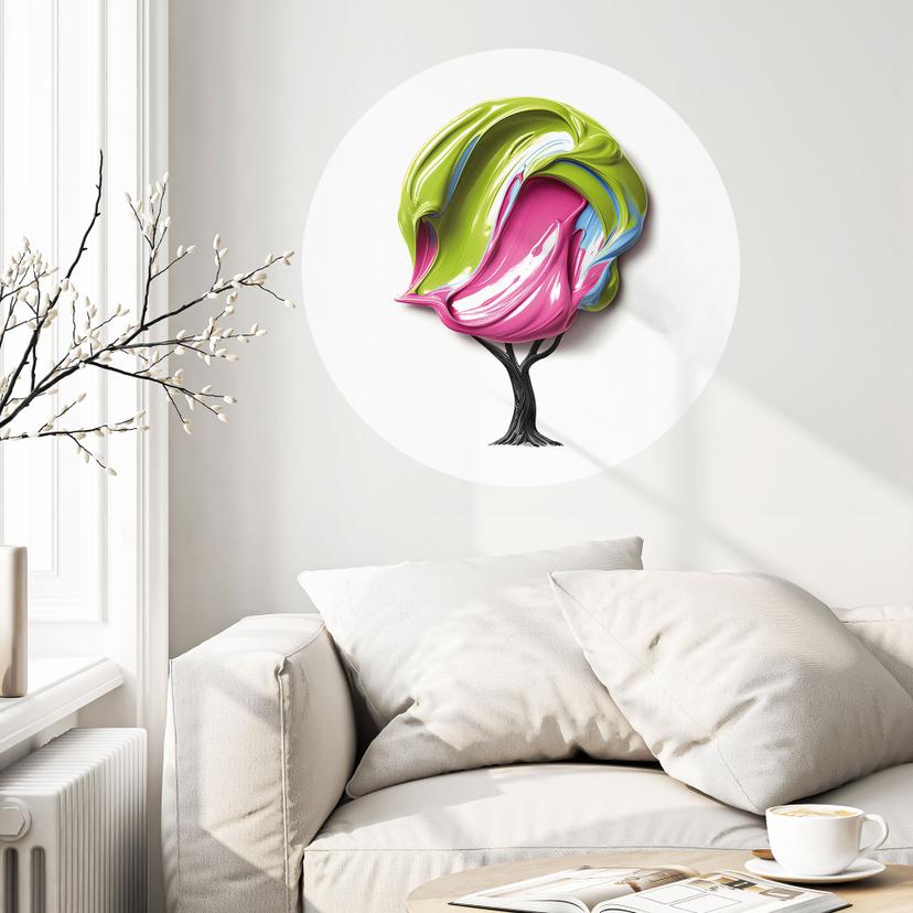 Wallsticker træ med farverig 3D-krone - Mielu - Rund
