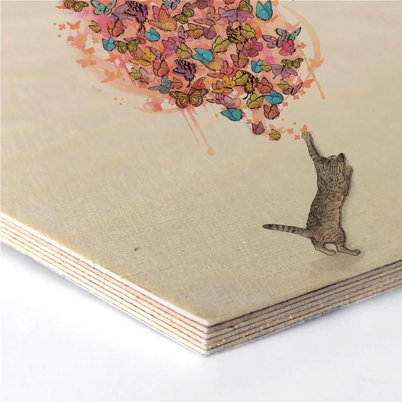 Hexagon - Holz Birke-Furnier Graves - Catching Butterflies