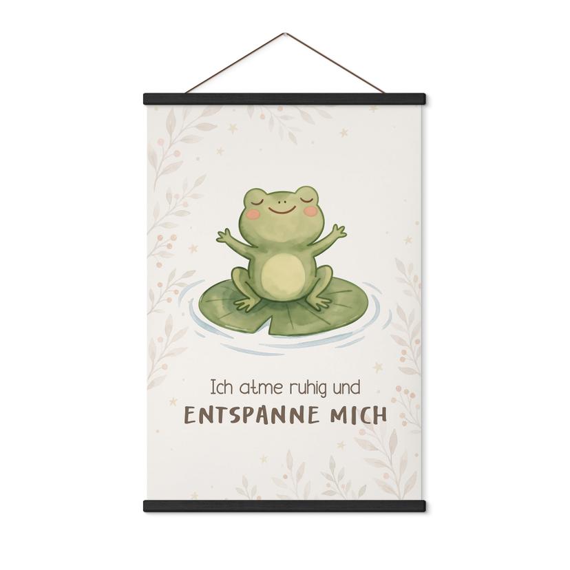 Stoffbild mit Frosch - Glaubenssatz 'Ich atme ruhig' für Kinder